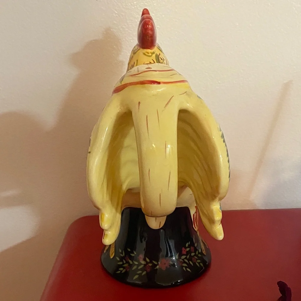 April Cornell Vibrant Yellow and Red Rooster Ceramic Water Pitcher - Picture 3 of 4